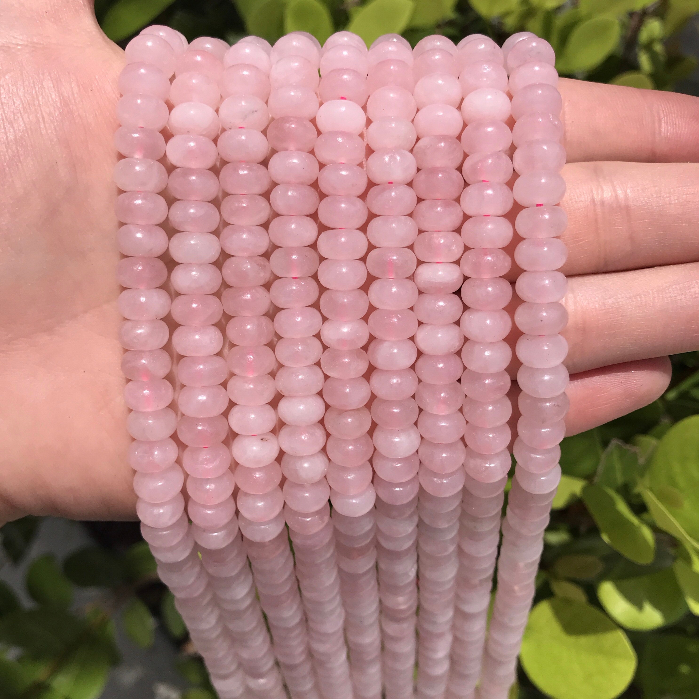 Rose Quartz Rondelle Beads Grade A Polished Natural Gemstone Beads Sold by 15 Inch Strand