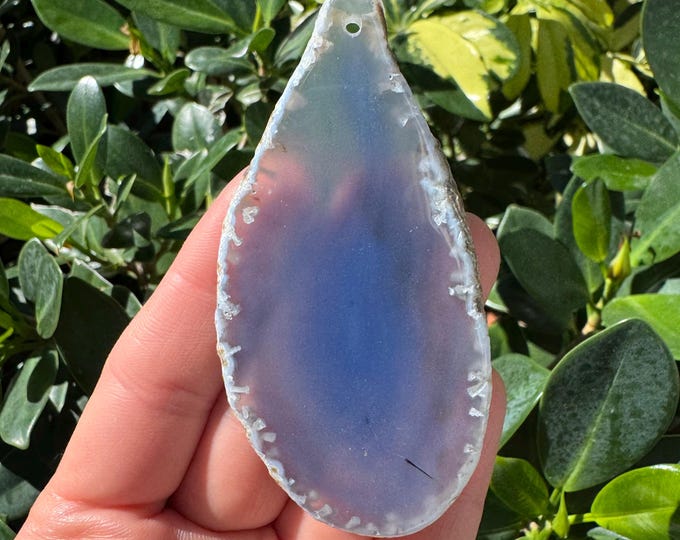 Blue Gray Striped Agate Gemstone Freeform Plate Slab Pendant Focal Bead Size 60~80mm