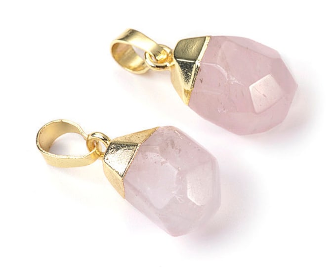 ONE Rose Quartz Top Gold Plated Faceted Nuggets Pendant Size 12x17mm