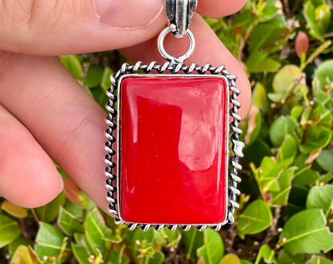 Natural Red Coral Pendant 925 Sterling Silver Gemstone Pendant Focal Bead Size 1.75 Inch