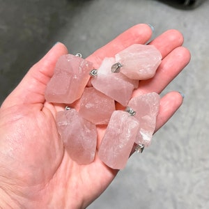 1 Large Raw Rose Quartz Rough Pendant | Size 25-30mm | Hole 3x5mm