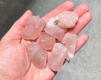 1 Large Raw Rose Quartz Rough Pendant | Size 25-30mm | Hole 3x5mm