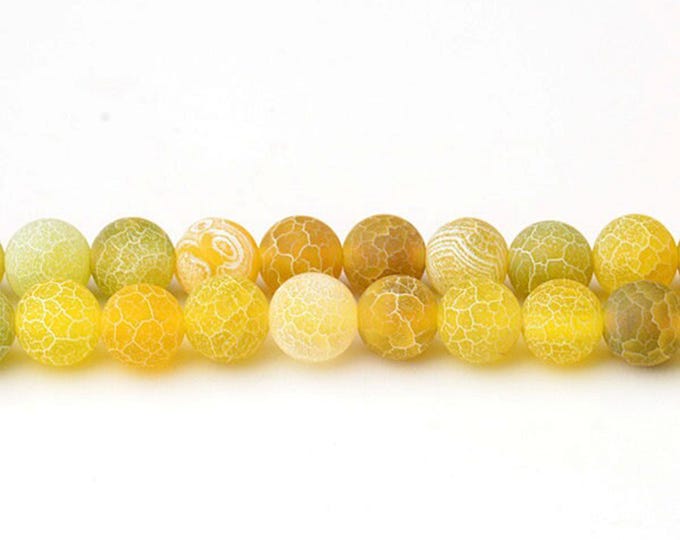 Grade A Natural Matte Light Yellow Effloresce Agate Gemstone Round Beads | Sold by 15 Inch Strand | Size 8mm