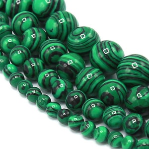 Green Malachite Beads | Round Synthetic Gemstone Loose Beads | Sold by 15 Inch Strand |  Size 4mm 6mm 8mm 10mm 12mm 14mm
