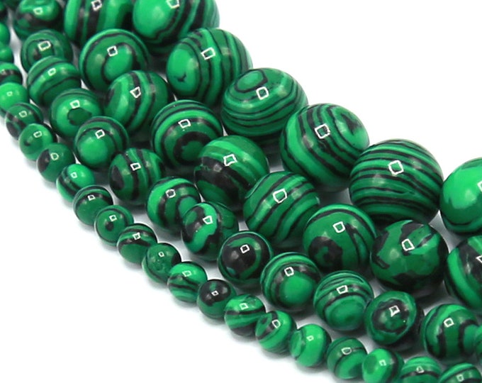 Green Malachite Beads | Round Synthetic Gemstone Loose Beads | Sold by 15 Inch Strand |  Size 4mm 6mm 8mm 10mm 12mm 14mm