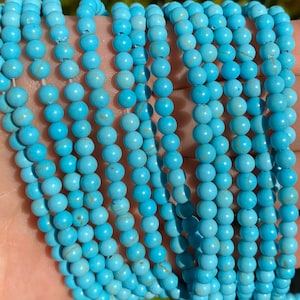 Blue Turquoise Beads Round Natural Gemstone Loose Beads Sold by 15 Inch Strand Size 4mm 6mm 8mm 10mm 12mm 4mm