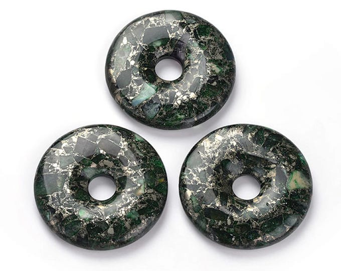 ONE Natural Green Fluorite and Pyrite Gemstone Donut Pendant | Size 50mm