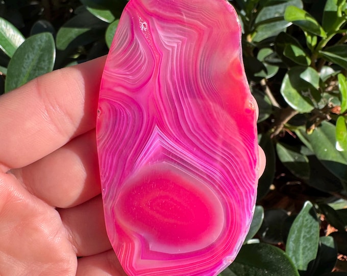Large Pink Striped Agate Gemstone Freeform Plate Slab Pendant Focal Bead Size 90x43x5mm