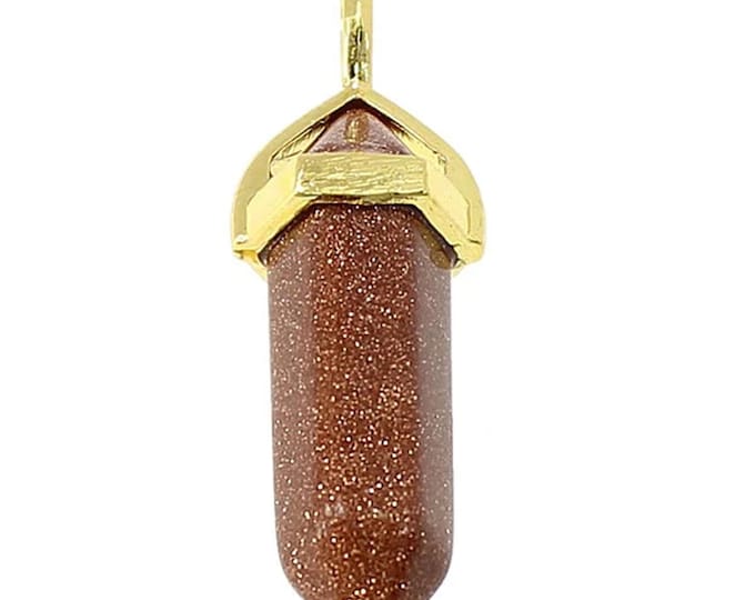 ONE Red Goldstone Faceted Bullet Pendant | Gold Color Zinc Alloy Bail | Size 36-40x12mm