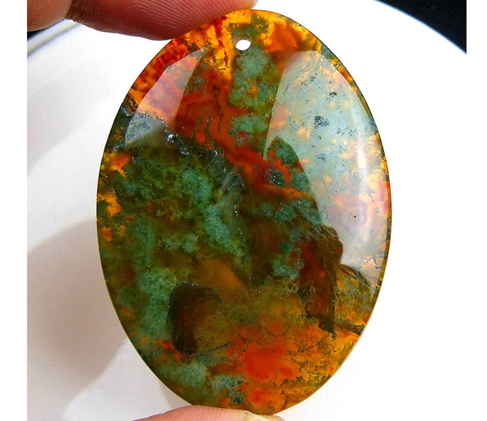 Natural Indian Moss Agate Oval Gemstone Pendant Focal Bead 50x36x7mm C14875