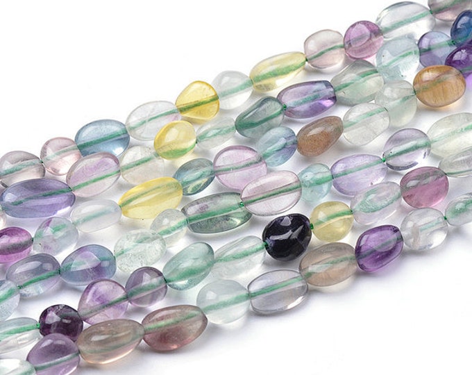 AA Grade Natural Rainbow Fluorite Gemstone Nuggets Beads | Sold by 15 Inch Strand | Size 6*8mm | Hole 0.8mm