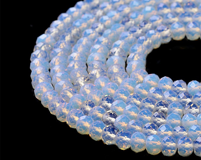 Sea Opal Faceted Rondelle Beads | Grade A | Polished Natural Gemstone Beads | Sold by 15 Inch Strand | Size 4x6mm