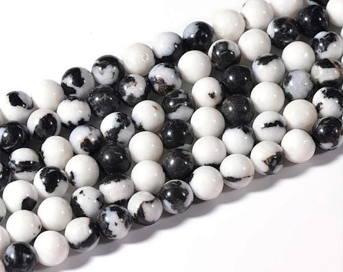 Natural Black & White Zebra Jasper Gemstone Round Beads | Sold by 15 Inch Strand | Size 4mm 6mm 8mm 10mm
