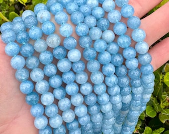 A Grade Natural Blue Aquamarine Gemstone Round Beads | Sold by 15 Inch Strand | Size 8mm