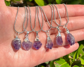 Natural Amethyst Rough Nugget Pendant Silver Plated Chain Necklace Length 17.7 inch (45cm)