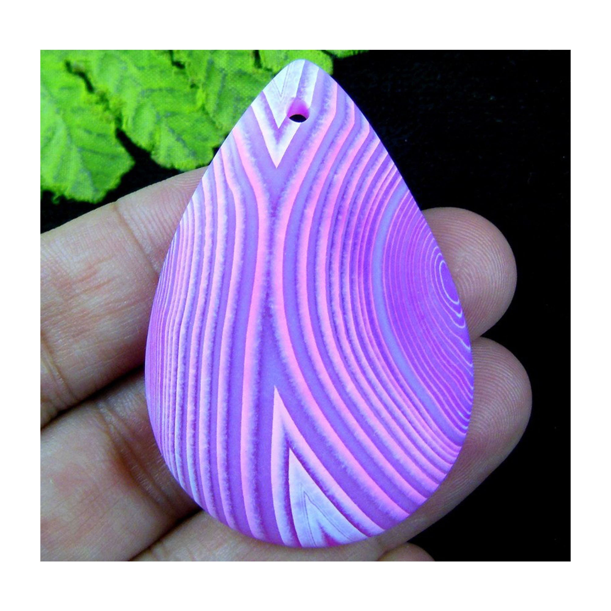 Matte Pink Agate Teardrop Gemstone Pendant Focal Bead 50x34x6mm C25696