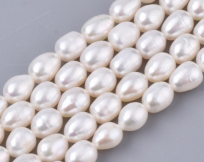 Natural White Color Pearl Beads | Grade A | Cultured Freshwater Pearls | Sold by 15 Inch Strand | Size 8~10x7~8mm | Hole 0.6mm