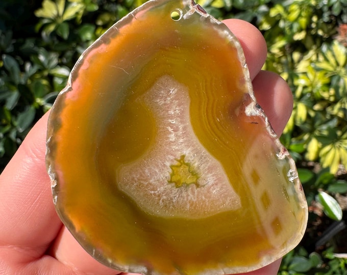 Natural Yellow White Striped Agate Freeform Slab Gemstone Pendant Focal Bead Size 60-80mm