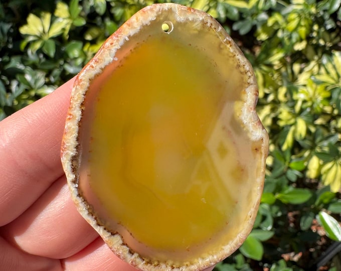 Natural Yellow White Striped Agate Freeform Slab Gemstone Pendant Focal Bead Size 60-80mm