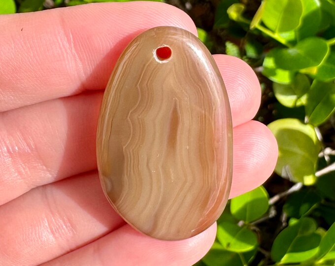 Brown White Striped Agate Freeform Gemstone Pendant Focal Bead 40x25x5mm