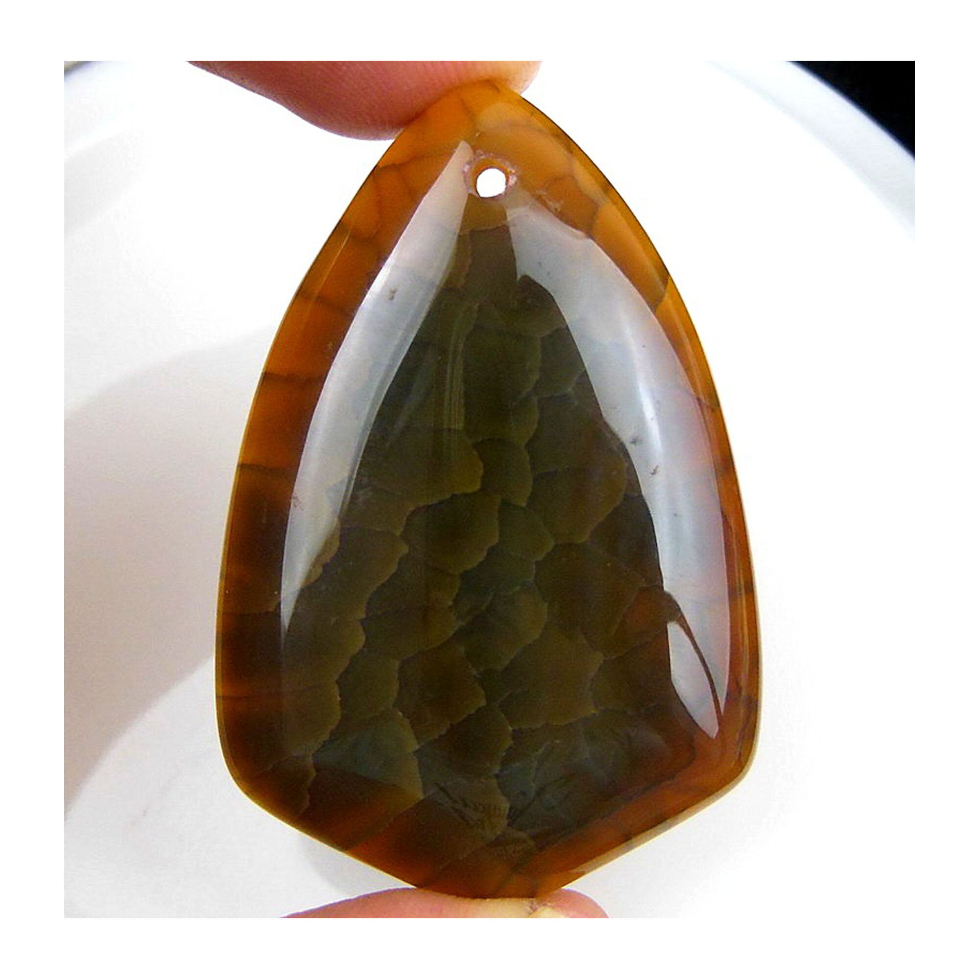 Brown Dragon Veins Agate Shield Gemstone Pendant Focal Bead 48x31x8mm