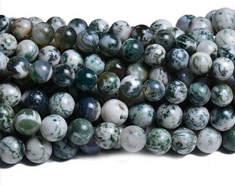 Dendritic Agate Beads: Round Natural Gemstone, 15 Inch Strand
