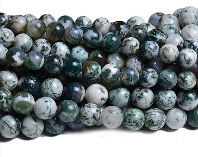 Dendritic Agate Beads | Tree Agate Beads | Round Natural Gemstone Loose Beads | Sold by 15 Inch Strand | Size 4mm 6mm 8mm 10mm 12mm