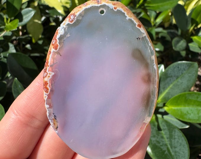 Light Blue Gray Striped Agate Gemstone Freeform Plate Slab Pendant Focal Bead Size 60~80mm
