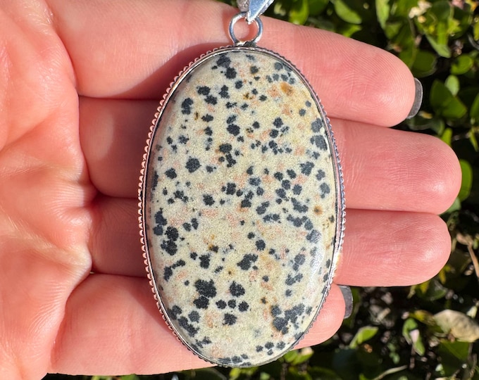 Natural Dalmatian Jasper 925 Sterling Silver Pendant Focal Bead Size 2 3/4 Inch