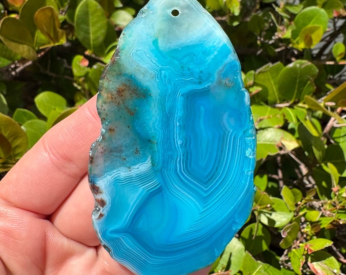 Blue Striped Agate Freeform Slab Gemstone Pendant Focal Bead Size 85x50x5mm