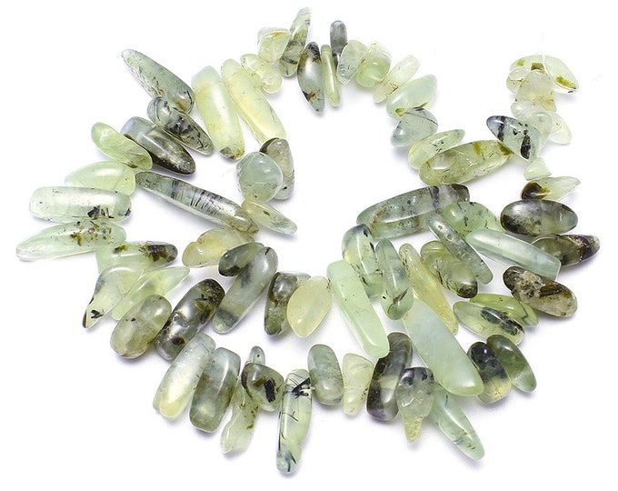 Prehnite Nuggets Beads | Natural Gemstone Loose Beads | Sold by 15 Inch Strand | Size 5x13x4mm-8x30x8mm