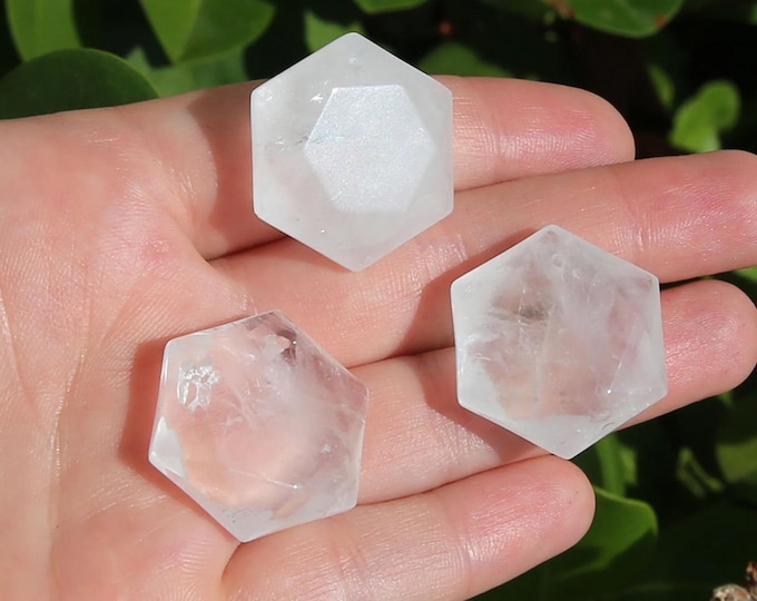 ONE Natural Clear Quartz Gemstone Merkaba Faceted Hexagon Pendant | Size 25mm | Hole 2mm