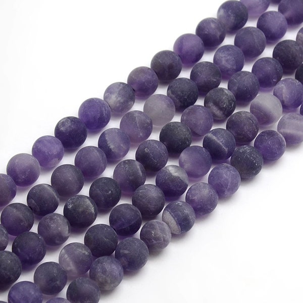 Matte Amethyst Beads | Grade A | Round Natural Gemstone Beads | Sold by 15 Inch Strand | Size 4mm 6mm 8mm 10mm 12mm