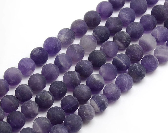 Matte Amethyst Beads | Grade A | Round Natural Gemstone Beads | Sold by 15 Inch Strand | Size 4mm 6mm 8mm 10mm 12mm