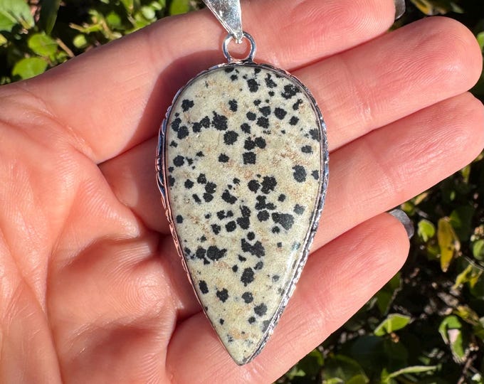 Natural Dalmatian Jasper 925 Sterling Silver Pendant Focal Bead Size 2 1/2 Inch