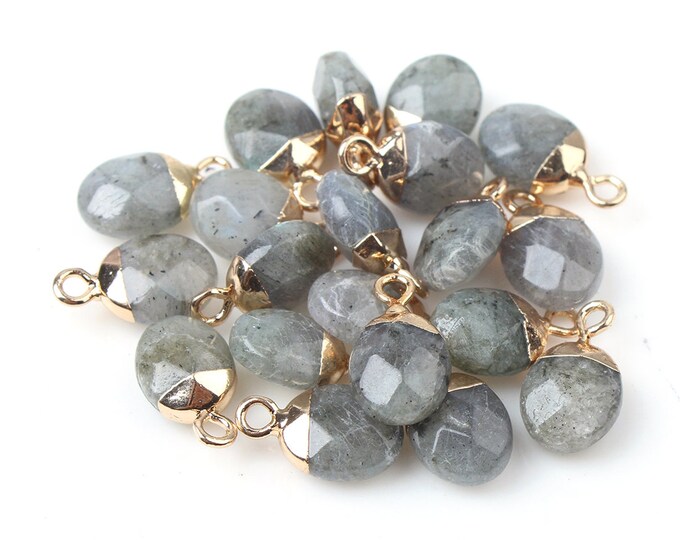 5 Pcs Natural Labradorite Gemstone Faceted Oval Pendant | Gold Edged | Size 8x10mm
