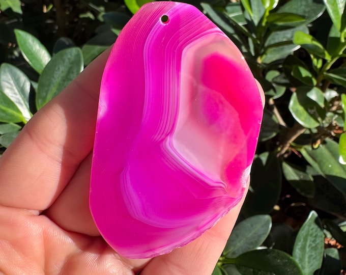 Pink Striped Agate Gemstone Freeform Plate Slab Pendant Focal Bead Size 65x40x5mm