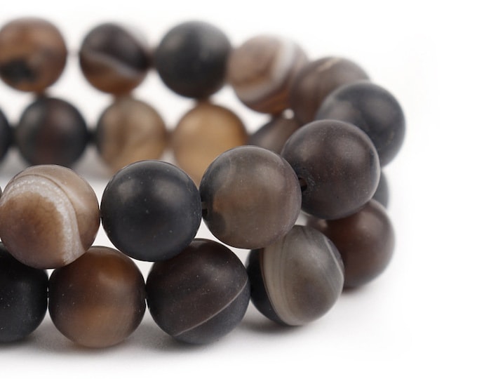 Natural Matte Brown Stripe Agate Gemstone Round Beads | Grade A | Sold by 15 Inch Strand | Size 6mm 8mm 10mm