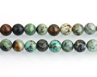 African Turquoise Gemstone Round Beads - 15 Inch Strand