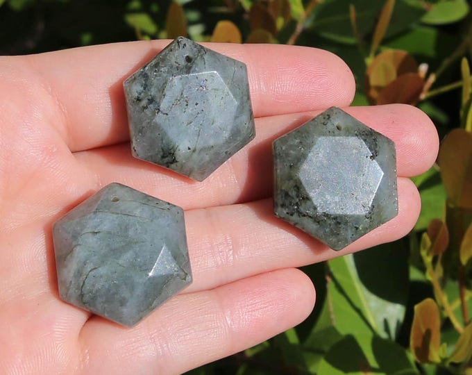 ONE Natural Labradorite Gemstone Merkaba Faceted Hexagon Pendant | Size 25mm | Hole 2mm