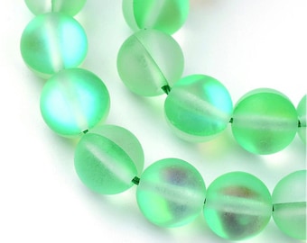 Matte Green Aura Quartz Beads: Round AAA Grade, 15 Inch Strand