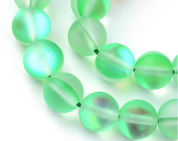 Matte Green Mystic Aura Quartz Round Beads | Grade AAA | Sold by 15 Inch Strand | Size 6mm 8mm 10mm