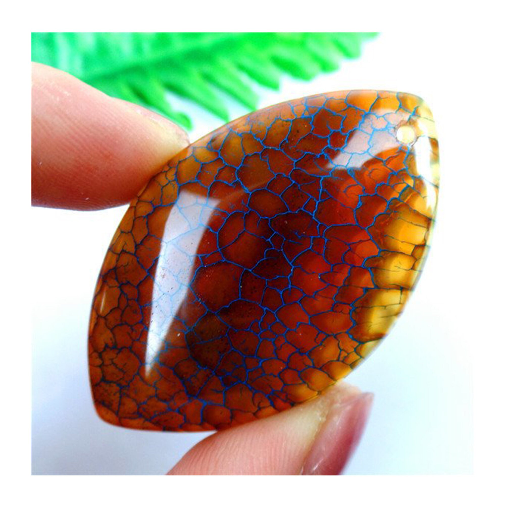 Brown Blue Dragon Veins Agate Horse Eye Gemstone Pendant Focal Bead 52x32x6mm AM48401