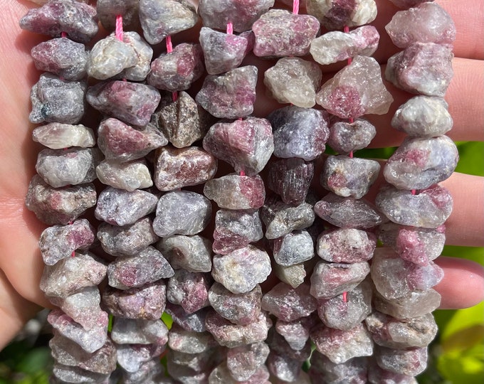 Natural Tourmaline Rough Nuggets Beads | Drilled Raw Gemstone Loose Beads | Sold by 7 Inch Strand | Size 6~15mm