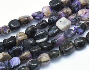 Grade A Natural Purple Charoite Gemstone Nuggets Beads | Sold by 15 inch Strand | Size 6~10x8~14x4~10mm | Hole 0.8mm