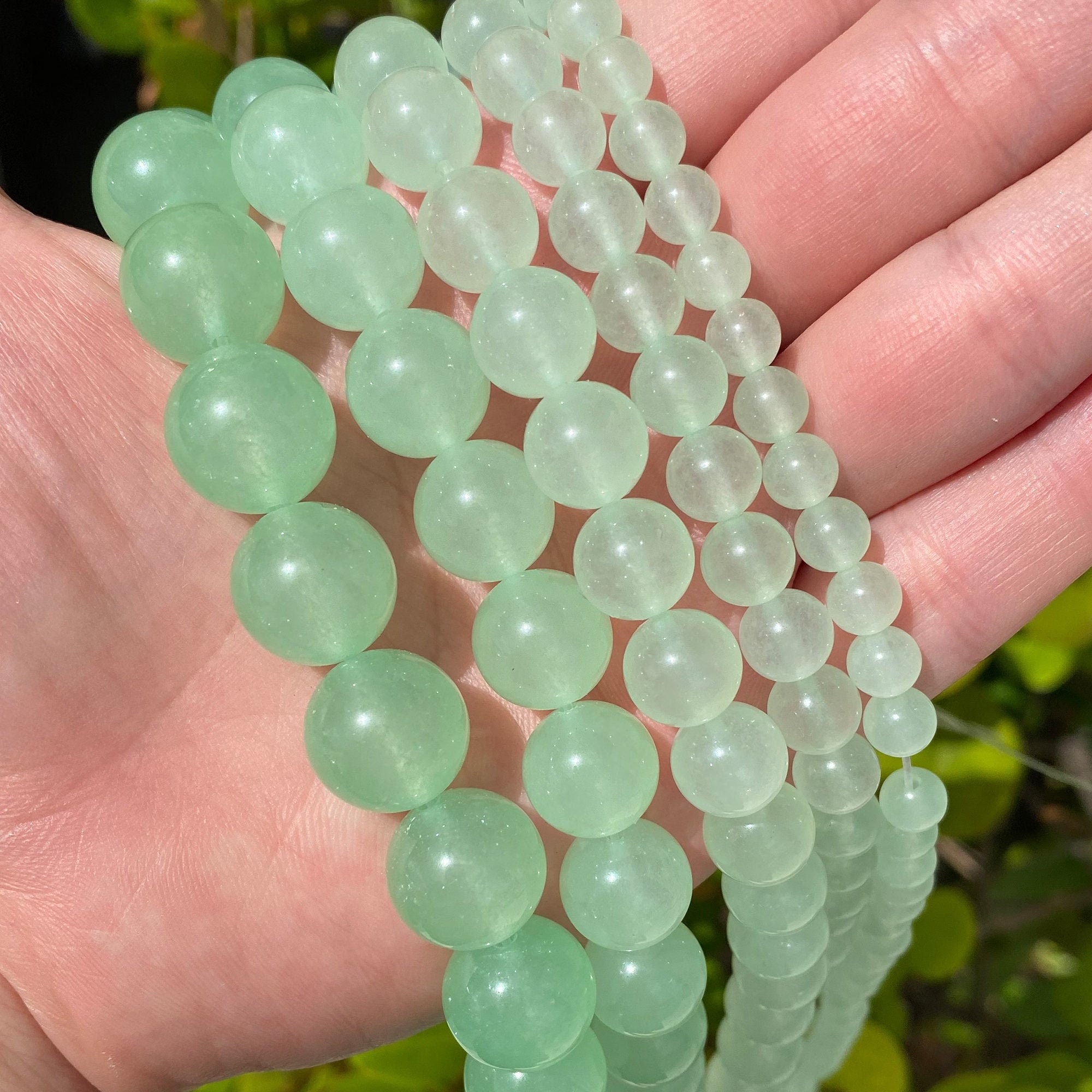 Light Green Jade Beads, Round Natural Gemstone Beads