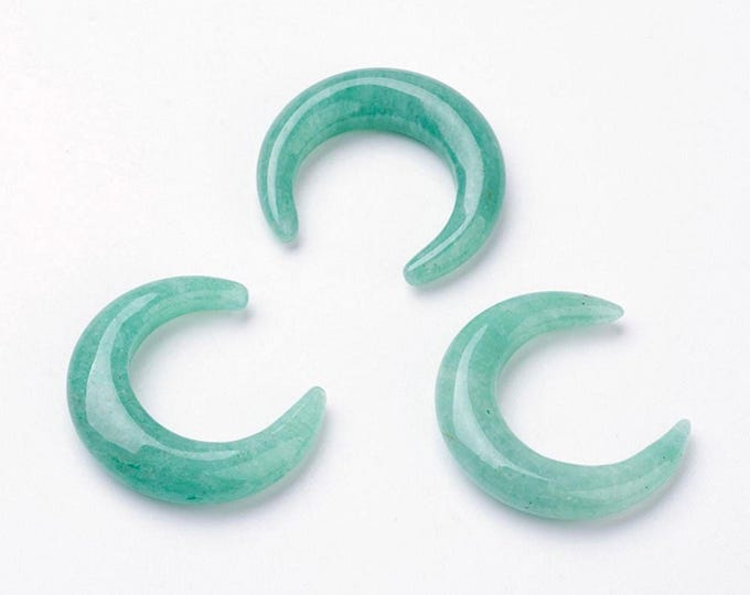 ONE Natural Green Aventurine Gemstone Moon Pendant Beads | Size 30x27~28x5~6mm | No Hole