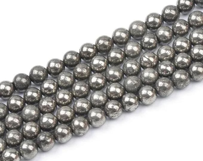 A Grade Natural Pyrite Gemstone Round Beads | Sold by 15 Inch Strand | Size 4mm 6mm 8mm 10mm