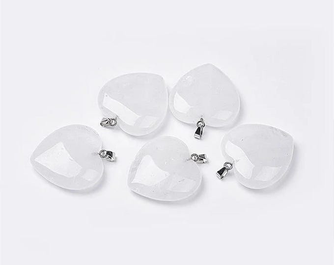ONE Natural Clear Quartz Rock Crystal Gemstone Heart Pendant | Size 40x40x11mm