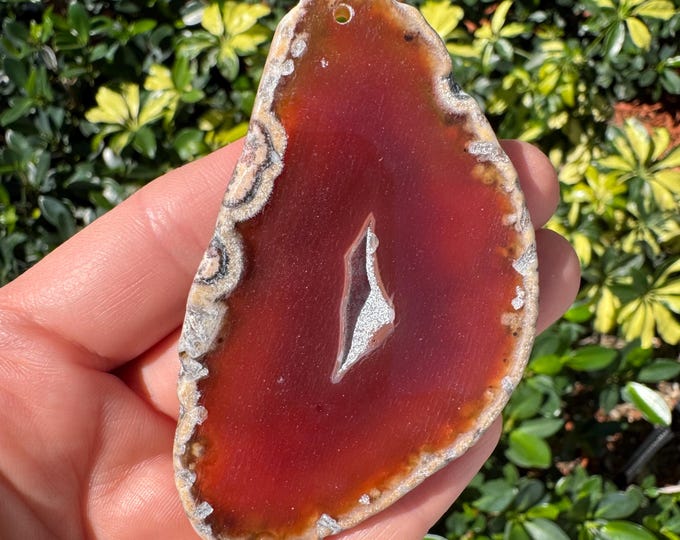 Brown Striped Agate Gemstone Freeform Plate Slab Pendant Focal Bead Size 60-80mm